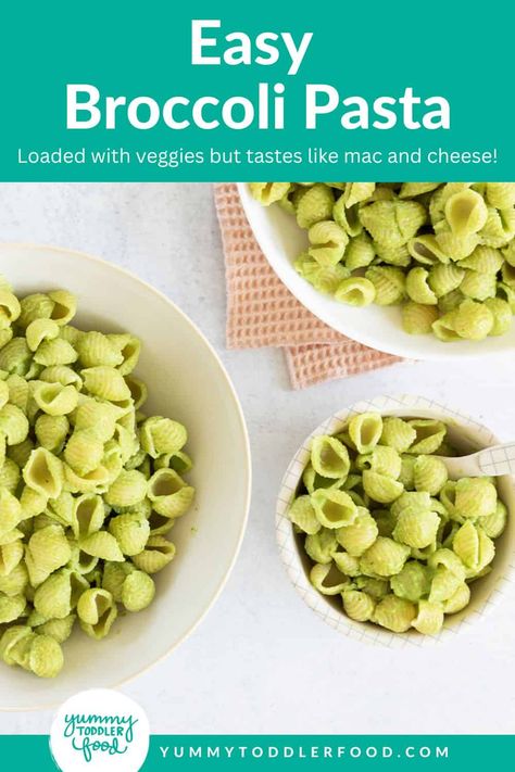 broccoli pasta in three bowls on counter. Veggie Sauce For Toddlers, Toddler Pasta Sauce, Toddler Pasta Recipes, Baby Pasta Recipe, Pasta For Babies, Baby Pasta Sauce, Easy Broccoli Pasta, Pasta Mac And Cheese, Broccoli Pasta Sauce