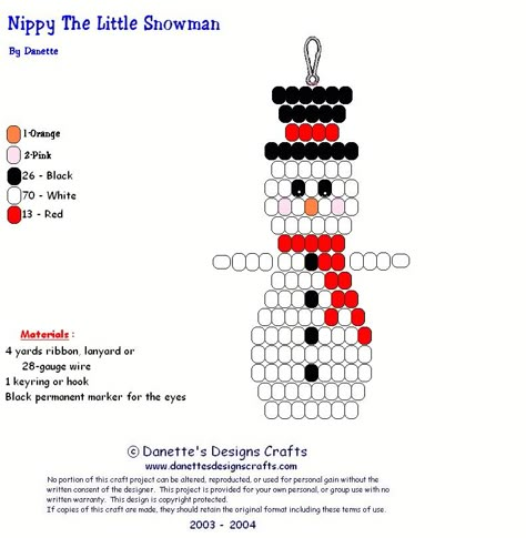 Seed Bead Gingerbread House, Christmas Bead Keychain, Christmas Beaded Keychains, Christmas Pony Bead Patterns, Christmas Pony Bead Crafts, Bead Pets Pattern, Snowman Jewelry, Bead Pets, Beaded Snowman