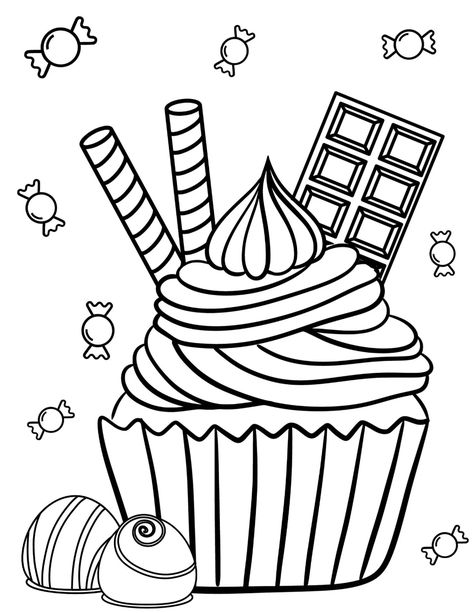 Cupcakes Coloring Pages Sweets Printables Cupcake Coloring - Etsy Sweet Coloring Pages, Uncoloured Drawings, Food Colouring Pages, Cupcake Colouring, Sweets Coloring Pages, Food Coloring Pages Free Printable, Sweets Drawing, Cute Cupcake Drawing, Kids Colouring Printables