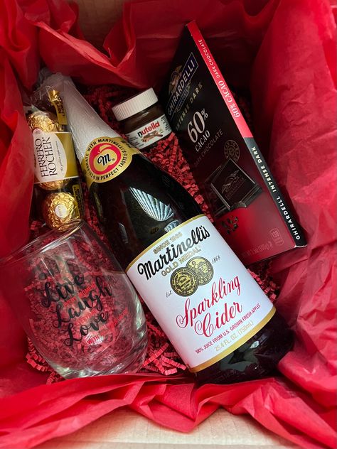 Sparkling Cider Live, Laugh, Love Gift Box Cider Gift Ideas, Apple Cider Gift, Sparkling Juice, Sparkling Cider, Ghirardelli Chocolate, Simple Gift, Surprise Box, Fresh Apples, Simple Gifts