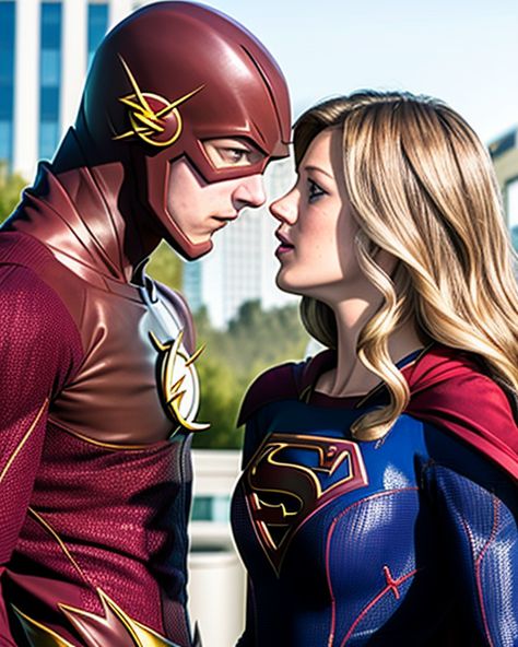 The Flash, Supergirl, Grant Gustin, Melissa Benoist, AI generated The Flash Supergirl, Flash Supergirl, Melissa Supergirl, The Flash Grant Gustin, Teen Shows, Superman Art, Supergirl And Flash, Barry Allen, Grant Gustin