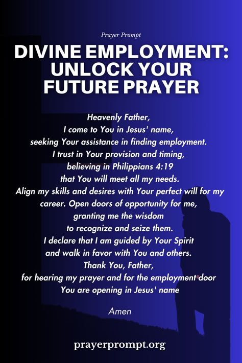 Invoke divine intervention for employment with this prayer. Unlock your future, paving the way for fulfilling and prosperous work. #DivineEmployment #UnlockYourFuture Prayer To Find A Job, Prayer For Job Offer, Christian Glowup, Employment Prayer, Prayer Before Work, Prayer For A Job, Work Prayer, Supplication Prayer, Prayer For Work