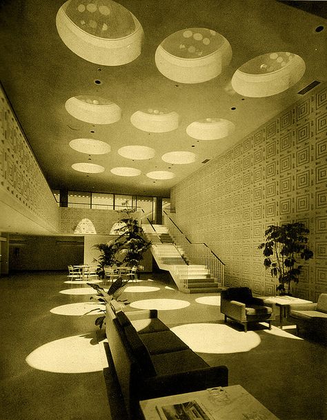 Edward Durell Stone 1962. Drama. Circles of light. Drool. Edward Durell Stone, Retro Interior Design, Vintage Architecture, Mid Century Architecture, Famous Architects, Retro Interior, Vintage Interiors, Brutalism, Retro Futurism