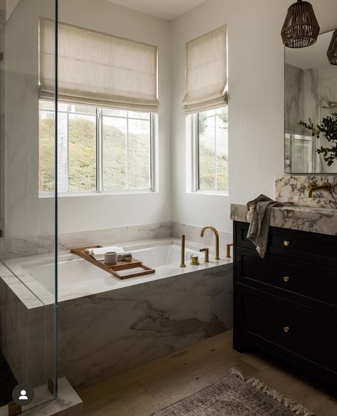 Modern Spanish Bathroom, Amber Interiors Bathroom, Built In Bathtub, Built In Bath, Townhouse Interior, Serene Bathroom, Kitchen And Bath Remodeling, Upstairs Bathrooms, Interior Design Firm