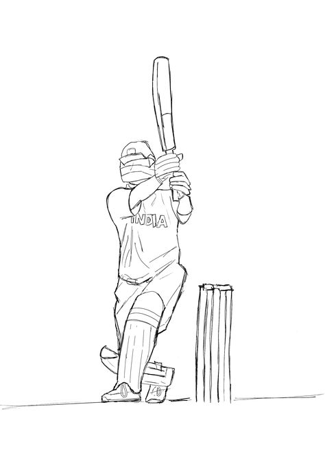 Cricket Drawing Cricket Sketch Drawing, Cricket Drawing Easy, Cricketer Drawing, Cricket Sketch, Cricket Drawing, Cricket Theme Cake, Radha Painting, Draw The Squad, Instagram Template Design