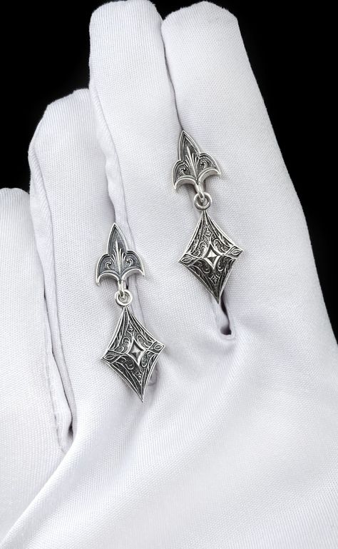 Sterling Silver Gothic Earrings, Medieval Jewelry, Witchy Earrings, Gothic Gift for Goth Girl, Handmade Vintage Earrings, Womens Gift Embrace the dark allure of Gothic fashion with our Sterling Silver Gothic Earrings. Crafted with meticulous attention to detail, these earrings exude sophistication and mystique, perfect for those who appreciate the darker side of elegance. Whether you're attending a formal event or simply expressing your unique style, these earrings are sure to make a statement a Witchy Silver Jewelry, Gothic Vampire Jewelry, Silver Gothic Jewelry, Witchy Accessories, Goth Gifts, Dark Earrings, Witchy Earrings, Gothic Mode, Witchy Gifts