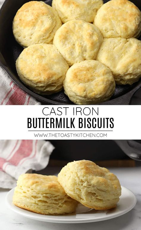 Cast iron buttermilk biscuits recipe by The Toasty Kitchen. Cast iron buttermilk biscuits are made from scratch and turn out buttery and tender, with irresistible flaky layers. In this post, I'll share tips and tricks to make the perfect batch of buttermilk biscuits every time. #buttermilkbiscuits #castironbiscuits #castiron #biscuitsrecipe #Homemadebiscuits #recipe Best Buttermilk Biscuits, Buttermilk Biscuits Easy, Best Homemade Biscuits, Crusty French Bread, Southern Buttermilk Biscuits, Red Lobster Cheddar Bay Biscuits, Biscuits From Scratch, Cast Iron Skillet Cooking, Homemade Buttermilk Biscuits