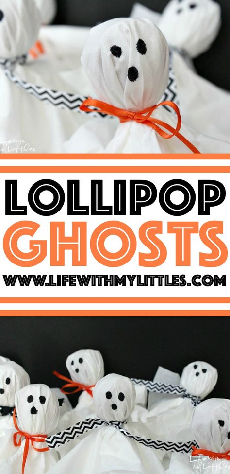 Lollipop Ghosts - The Cutest Halloween Party Treat Lollipop Ghosts, How To Make Lollipops, Ghost Lollipops, Cute Lollipop, Ghost Treats, Tootsie Roll Pops, Halloween Lollipop, Perfect Halloween Party, Halloween Party Treats