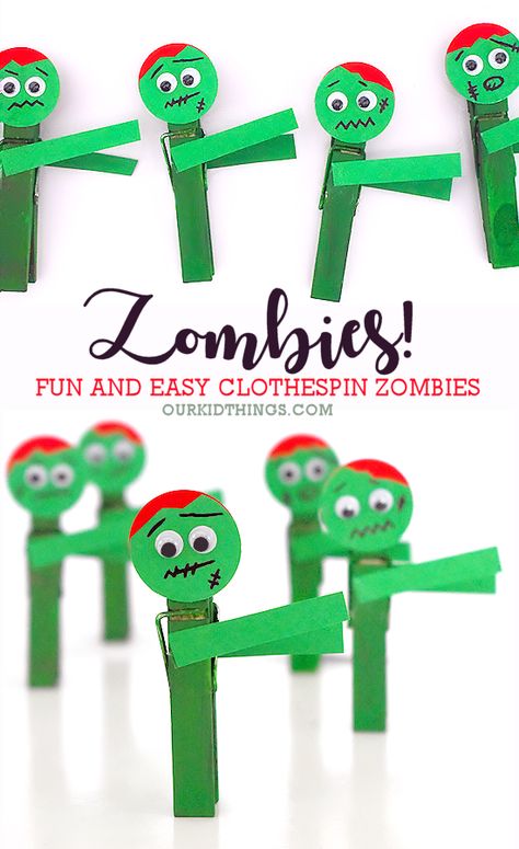 Clothespin Zombies Craft #Halloween #zombies #clothespincraft #kidscraft #kidcrafts Zombie Preschool Activities, Zombie Craft, Zombie Crafts, Halloween Craft Activities, Mummy Crafts, Fun Halloween Games, Halloween Crafts For Toddlers, Cute Kids Crafts, Fun Halloween Crafts