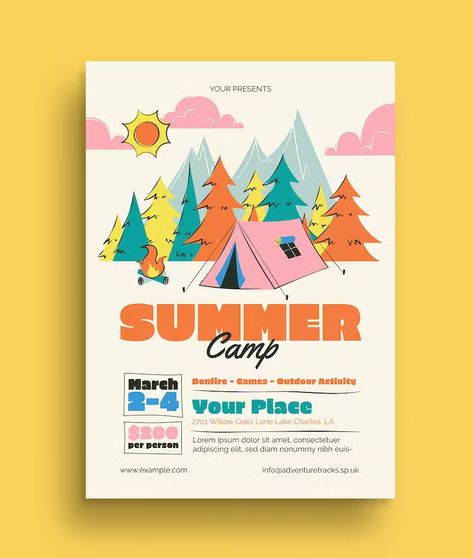 Summer Camp Website, Summer Camp Graphics, Summer Campaign Design, Summer Camp Graphic Design, Summer Camp Flyer Design, Camp Graphic Design, Summer Camp Illustration, Camp Flyer Design, Summer Camp Logo