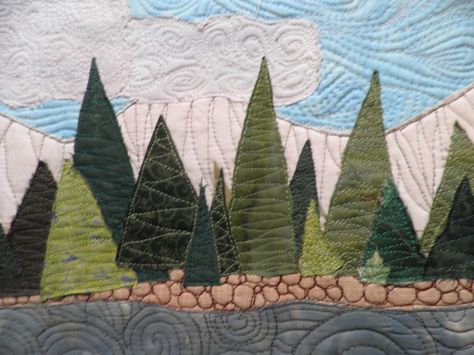 How To Create A Landscape Quilts | Worked on Pattys Landscape Quilt today and finished up the evergreen ... Quilt Landscape, Landscape Quilting, Tree Quilts, Landscape Art Quilts, Mountain Quilts, Landscape Quilt, Art Quilting, Landscape Quilts, Picture Quilts