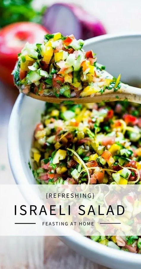 Dive into the vibrant flavors of summer with this refreshing Israeli salad. Packed with crisp cucumbers, juicy tomatoes, and a hint of fresh herbs, it's the perfect light dish for warm days. Whether you're hosting a backyard barbecue or enjoying a quiet meal on the patio, this salad brings a burst of freshness to your table. Simple to prepare and full of wholesome ingredients, it's a delicious way to celebrate the season's bounty. Winter Salads, Feasting At Home, Chopped Vegetables, Healthy Bowl, Resep Salad, Milkshake Recipe, Bowl Recipes, Vegan And Gluten Free, How To Make Salad