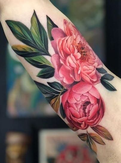 Peony Tattoos: Meanings, Tattoo Designs & Ideas Peony Tattoo Color, Japanese Peony Tattoo, Peony Flower Tattoos, Peony Tattoo, Flower Tattoo Meanings, Tatoo Inspiration, Tattoo Color, Beautiful Flower Tattoos, Tatuaje A Color