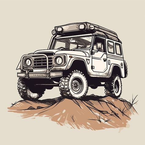 Vector 4x4 off road car illustration for... | Premium Vector #Freepik #vector #land-cruiser #car #suv #car-illustration Land Cruiser Drawing, Guidebook Design, 4x4 Off Road, Car Illustration, Car Painting, Offroad Vehicles, Land Cruiser, Illustration Print, Graphic Resources