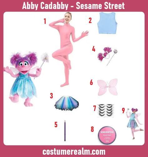 Get creative with DIY Abby Cadabby costume ideas and make your Halloween truly enchanting Sesame Street Abby Cadabby, Abby From Sesame Street Halloween Costume, Sesame Street Abby Costume, Abby Cadabby Costume Adult, Zoe Sesame Street Costume, Abby Sesame Street Costume, Diy Sesame Street Costume, Abby Cadabby Costume, Sesame Street Halloween Costumes