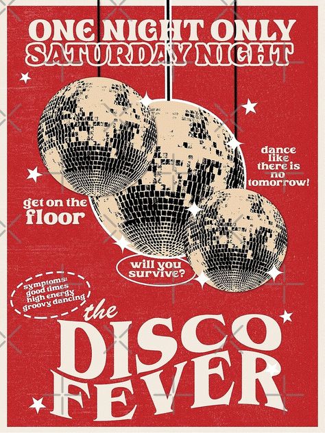 "Red Retro Disco Night" Poster for Sale by Tiso Boiteto Classic Retro Aesthetic, 70s Disco Poster Design, 70s Festival Poster, Nye Poster Design, Disco Aesthetic Poster, Disco Fever Aesthetic, Vintage Disco Aesthetic, Retro Disco Poster, Modern Disco Aesthetic