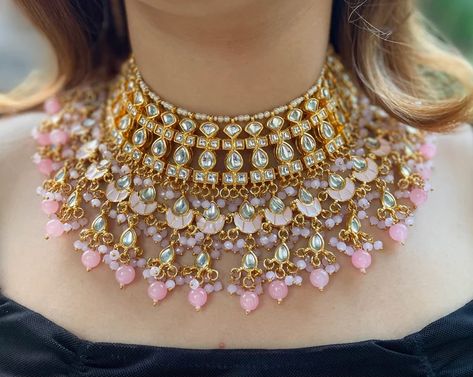 Punjabi Jewellery, Pink Opal Jewelry, Kundan Choker Necklace, Bridal Indian, Pakistani Jewellery, Blue Jewelry Set, Necklace Closure, Lehenga Design, Necklace With Pearls