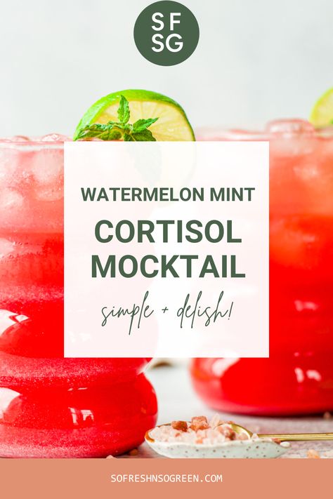 This delicious watermelon mint cortisol mocktail contains nutrients that work to nourish your adrenals, counter stress + balance hormones. High Cortisol Drinks, Watermelon Adrenal Cocktail, Natural Cortisol Cocktail, Gut Friendly Mocktail, Watermelon Mint Mocktail, Mineral Mocktail Recipe, Cortisol Balancing Drink, Cortisol Reducing Drink, Cortisol Lemonade