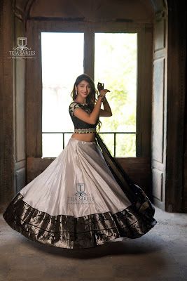 Lehengas Cream Lehenga, Lehenga Black, Teja Sarees, Lehenga Saree Design, Half Saree Lehenga, Indian Outfits Lehenga, Half Sarees, Lehenga Designs Simple, Lehnga Dress