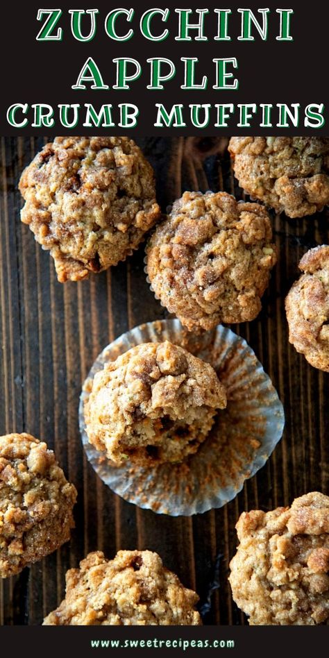 Zucchini Apple Crumb Muffins Zucchini Bran Muffins, Craisin Muffins, Apple Zucchini Muffins, Apple Crumb Muffins, Apple Banana Muffins, Apple Zucchini, Apple Muffin Recipes, Zucchini Banana Bread, Crumb Muffins