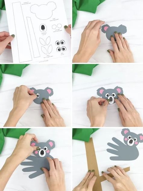 Here's Your Handprint Koala Template K Is For Koala Craft, Koala Party Games, Koala Handprint Craft, Koala Art For Kids, Koala Activities For Kids, Koala Activities For Preschool, Handprint Koala, Koala Craft Preschool, Australian Crafts For Kids