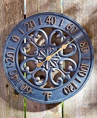 Outdoor Thermometer Decorative - Ideas on Foter Large Outdoor Clock, Pottery Barn Outdoor, Garden Clocks, Backyard Creations, Outdoor Wall Clocks, Vintage Thermometer, Outdoor Thermometer, Outdoor Clock, Decorative Brackets