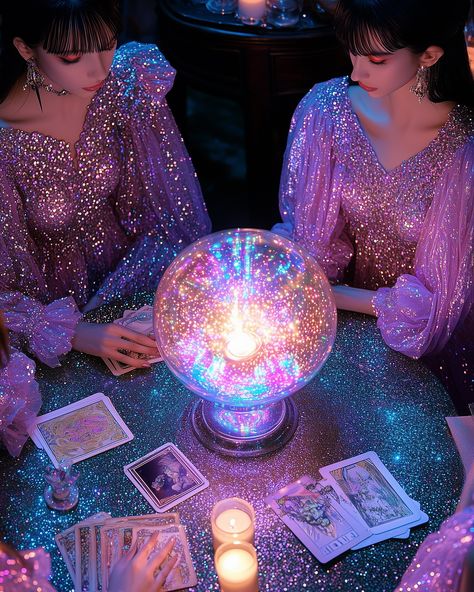 Fortune Tellers 🔮✨ Pastel Witch Aesthetic, Fortune Teller Aesthetic, Witchy Photos, Witchy Photoshoot, Retro Witch, Pastel Witch, Rosé Halloween, Dark Galaxy, New Year's Games