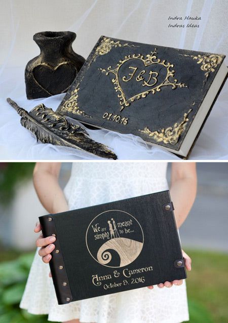 Goth Wedding Guest Book, Halloween Wedding Guest Book, Halloween Guest Book, Bottle Guest Book, Unique Guest Book Ideas, Newlywed Home, Wedding Guest Book Photo, Corpse Bride Wedding, Spooky Wedding