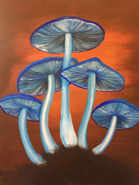 101 Easy Acrylic Painting Ideas for Beginners on Canvas | ACRYLIC PAINTING SCHOOL Blue Mushroom Painting, Blue Mushroom Drawing, Acrylic Paint Mushroom, Blue Mushroom Art, Mushrooms Acrylic Painting, Painting Mushrooms Acrylic, Painted Mushrooms Acrylic, Simple Mushroom Painting, Acrylic Painting Mushroom