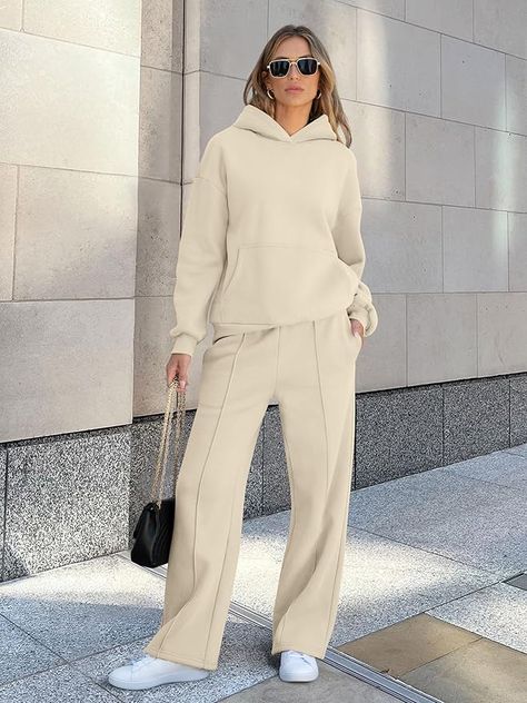 Caracilia Women's 2 Piece Outfits Sweatsuit Sets Oversized Hoodies Wide Leg Sweatpant Tracksuit 2024 Fall Matching Lounge Set Matching Tracksuit Outfit, Matching Lounge Set Outfit, Beige Sweatpants Outfits, Matching Set Outfit Sweats, Sweatpants Outfit Women, Wide Leg Sweatpants Outfit, Lounge Set Outfit, Sweats Outfits, Outfits Ideas For School