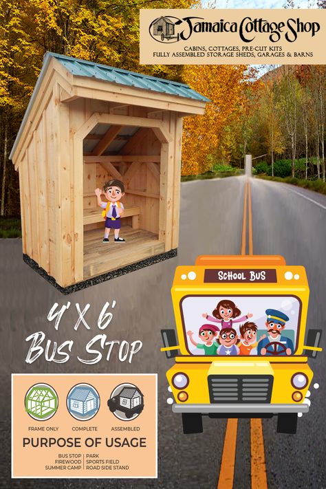 School Bus Stop Shelter Diy, School Bus Shelter Diy, School Bus Stop Shelter, Bus Shelter Design Concept, Busstop Ideas, School Bus Shelter, Bus Shelter Design, Bus Stop Shelter, Barn Dominium