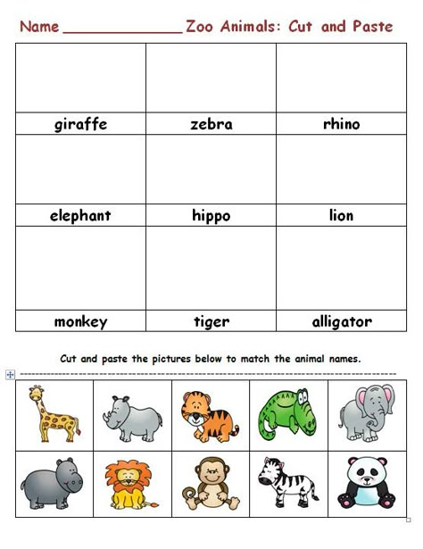 Zoo animals cut and paste on Zoo Pinterest Board at www.creativecurriculumconnections Animal Teaching Activities, Animal Kindergarten Activities, Zoo Animals Worksheet, Zoo Animals Activities, See Worksheet, Animals Activities For Kids, Zoo Activities Preschool, Zoo Animals Preschool, Zoo Lessons