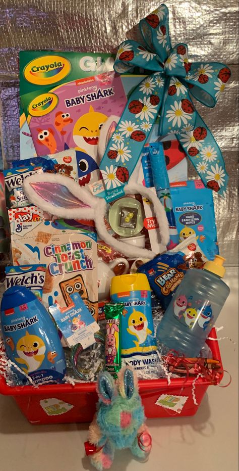 Bluey Easter Basket Ideas, Homemade Easter Baskets, Kids Gift Baskets, Shark Gifts, Easter 2024, Easter Basket Ideas, Themed Gift Baskets, Easter Basket Fillers, Cute Birthday Gift