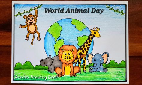 #worldanimalday #worldwildlifedaydrawing #animalwelfaredrawing #saveanimalsdrawing 
#conservationofanimalsdrawing #saveanimalssavenature #saveanimalssaveplanet 
#amritadrawingbook #drawing #howtodraw #poster #drawingcompetition #chartmaking #posterdrawing Save Wildlife Poster Drawing, Save Animals Drawing, Animal Protection Poster, Save Animals Poster, Wildlife Drawing, Drawing Easy Step By Step, Animal Day, Creative Drawings, Animals Poster