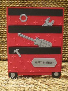 Hello Stampin’ Friends!  Hope you had a wonderful weekend!  Today I have a fun masculine themed card to share with all of you. I have a lot of “handy” men in my family so I wanted to design something different for them. I have seen a few tool box card ideas on Pinterest and thought … … Continue reading → Mechanic Birthday Card Ideas, Trusty Toolbox Stampin Up Cards, Trusty Toolbox Dsp, Tool Cards For Men, Tool Box Cards For Men, Tool Box Card, Toolbox Card, Su Trusty Tools Cards, Tool Box Gift