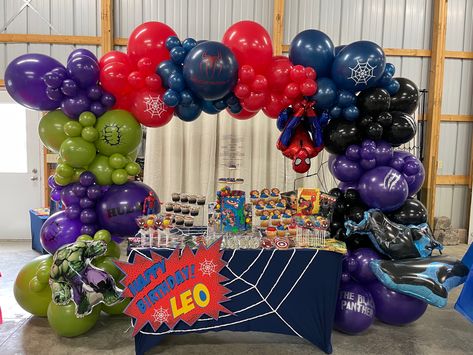 Avengers Balloon Arch, Marvel Balloon Arch, Avengers Balloon Garland, Avengers Birthday, Balloon Display, Spiderman Birthday, 1st Bday, Balloon Arch, Balloon Garland