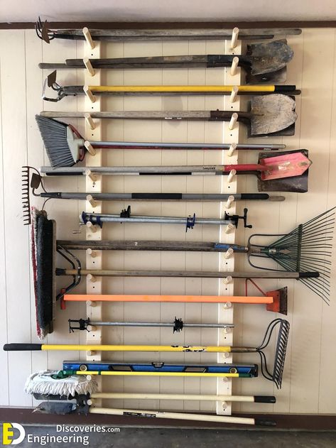 [CommissionsEarned] Small Garage Storage Ideas You Can Diy - Engineering Discoveries #schuuropruimengarageorganization Yard Tool Storage, Yard Tool Storage Ideas, Officine In Garage, Koti Diy, Garage Organisation, Storage Shed Organization, Shed Organization, Garage Tool Storage, Yard Tools