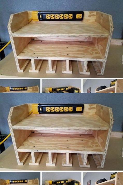 Storage / Charging Station for Drills Drivers Other Battery | Etsy Tool Shed Ideas, Battery Charging Station, Biscuit Joiner, Outdoor Woodworking Plans, Drill Jig, Power Tool Storage, Woodworking Plans Pdf, Shed Ideas, Tool Shed