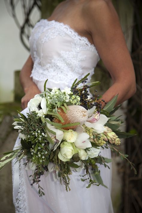 Banksia Wedding Bouquet | Credit: Mooi Photography Banksia Wedding Bouquet, Banksia Bouquet, Elegant Halloween Wedding, Haunted Garden, Married Photography, Native Wedding, Protea Wedding, National Flower, Elegant Halloween