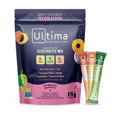 Mocktini Variety Pack - 18 Serving Stickpacks – Ultima Replenisher High Sodium Foods, Electrolyte Powder, Vitamin C And Zinc, Hydrating Drinks, Peach Bellini, Electrolyte Drink, Water Enhancer, New Flavour, Variety Pack