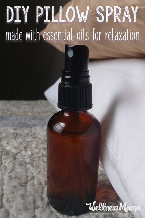 This relaxing homemade pillow spray smells wonderful and will help you get a good nights sleep. Diy Pillow Spray, Linen Spray Essential Oils, Lavender Pillow Spray, Oils For Relaxation, Homemade Pillows, Essential Oil Mist, Diy Pillow, Good Nights, Wellness Mama