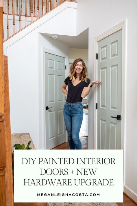 Thinking about painting your interior doors? From classic neutrals to trendy sage green, find the perfect color for your space! Follow this DIY guide for an easy step-by-step process to achieve a flawless finish. Interior Door Makeover, Easy Diy Painting, Green Doors, Painted Interior Doors, Entryway Design, Diy Entryway, Entry Way Design, Green Door, Diy Makeover