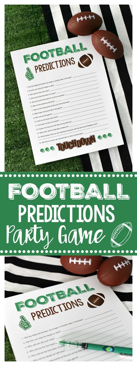 Super Bowl Party Games: Football Predictions (Like Prop Bets) a Great Game for the Whole Family Super Bowl Party Games, Diy Football Party, Football Party Games, Gameday Party, Beach Party Games, Superbowl Party Games, Football Super Bowl, Engagement Party Games, Superbowl Game