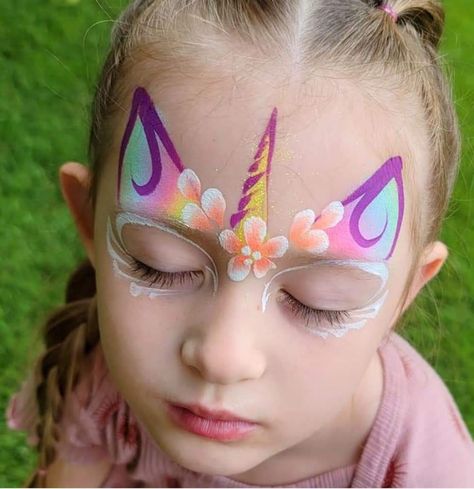 Face Paint Line Busters, Unicorn Face Paint Easy Step By Step, Face Paint Unicorn Easy, Face Painting Ideas For Kids Easy, Facepainting Ideas Kids, Kids Face Paint Ideas, Easy Kids Face Painting Ideas, Fast Face Painting Designs, Facepainting Ideas Easy For Kids