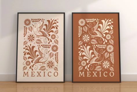 Mexico Printable Wall Art Set of 2. Mexican Birds and Flowers Inspired Art Print. Modern Decorative wall art. Abstract Wall Décor. Neutral colour Home Decor. Print-Ready | Instant download! Talavera Wall Decor, Mexican Graphic Design, Talavera Wall, Talavera Art, Mexican Folk Art Decor, Modern Decorative Wall, Mexican Home Decor, Wall Art Set Of 2, Decorative Wall Art