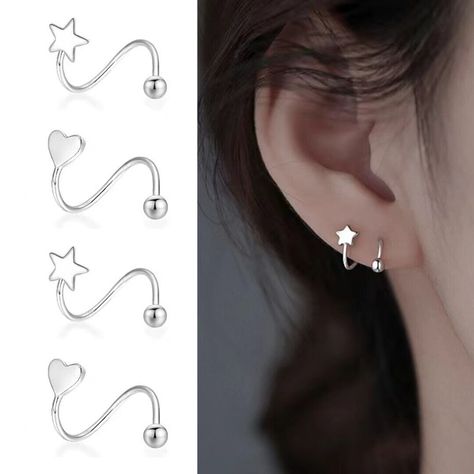 Minimalistic Ear Piercings, Silver Minimalist Earrings, Metal Earrings Handmade, Star Piercing, Goddess Of Fortune, Simplistic Jewelry, Minimalist Ear Piercings, Kpop Earrings, Minimalist Jewelry Silver