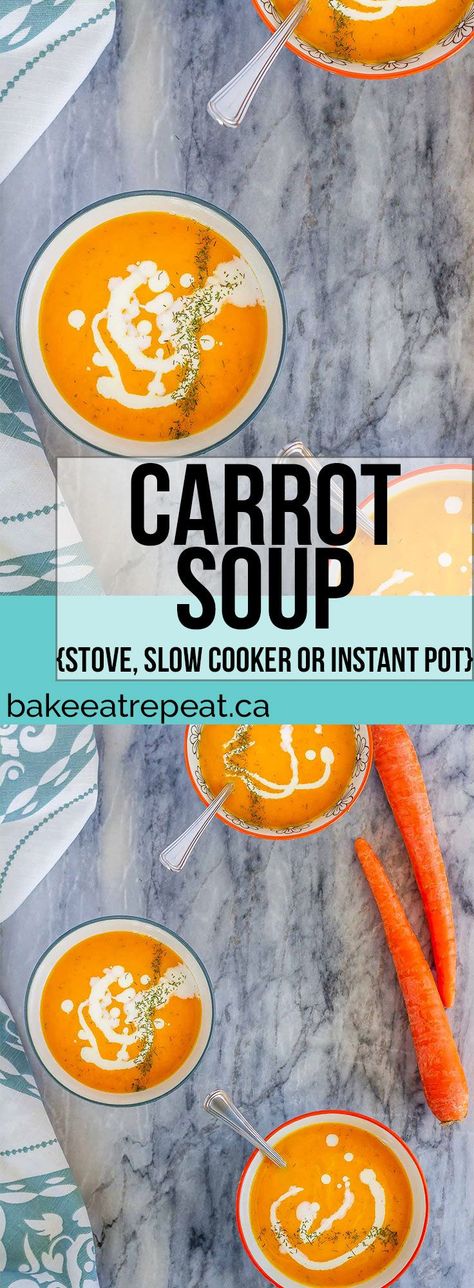 This carrot soup with dill is quick and easy to make, can be served hot or cold, and can be made in the slow cooker, Instant Pot, or on the stove! #soup #carrotsoup #slowcooker #instantpot Dill Soup Recipe, Crockpot Carrots, Soup Carrot, Beef Stews, Carrot Soup Recipes, Carrot Soup, Vegetarian Soup, Crock Pot Soup, Nutritious Snacks