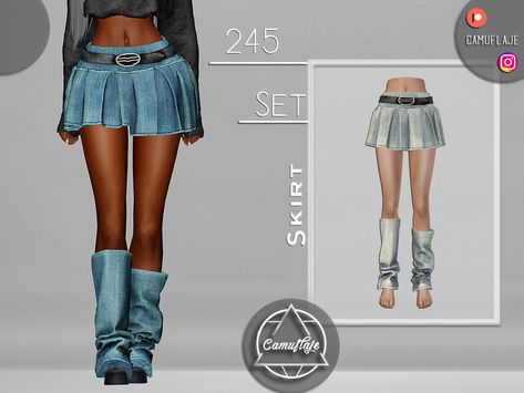 Sims 4 Denim Skirt, Swimsuit Pants, Y2k Denim Skirt, Cc Sims4, Sims 4 Studio, Cc Shoes, Sims 4 Cc Shoes, Blue Jean Outfits, Knife Pleat