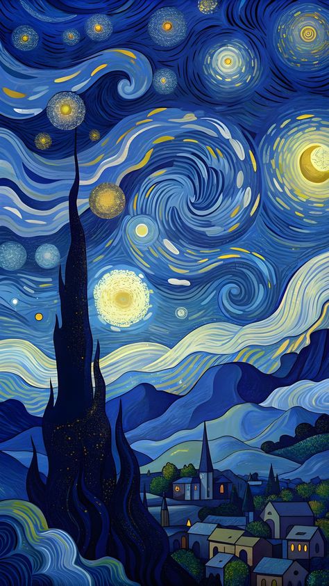 Van Gogh Style Wallpaper, Starry Night Wallpaper Van Gogh, Wallpaper Aesthetic Van Gogh, Starry Night Collage, Wallpaper Van Gogh, Van Gogh Wallpaper, Starry Night Wallpaper, Van Gogh Style, Android Wallpaper Art