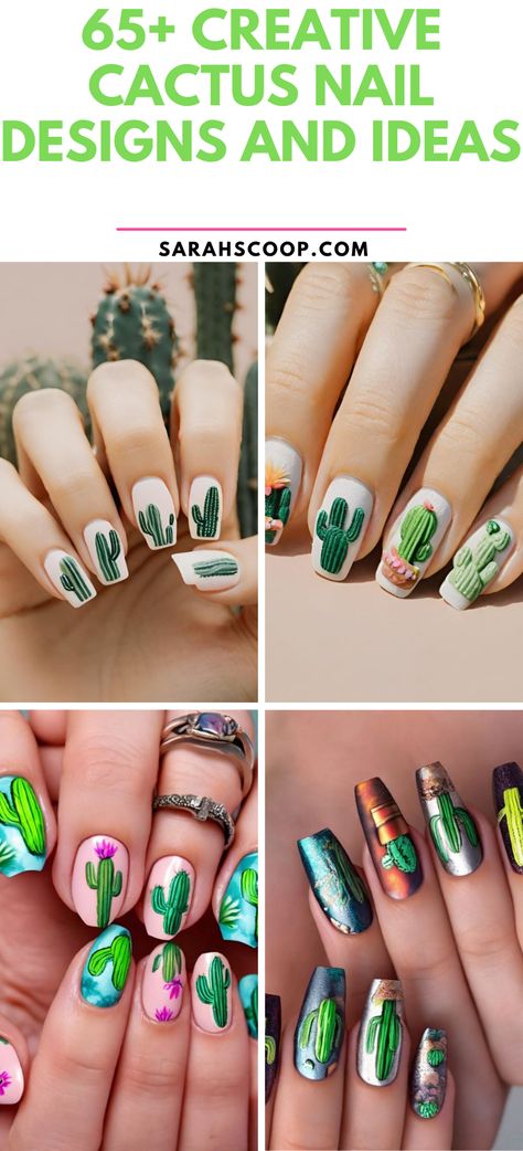 Unleash your creativity with these 65+ stunning cactus nail designs and ideas! 🌵💅 Cactus Nail Designs, Desert Nail Art, Cactus Nail Art, Cactus Nails, Arizona Nails, Cactus Silhouette, Neon Cactus, Western Nails, Nail Art For Beginners